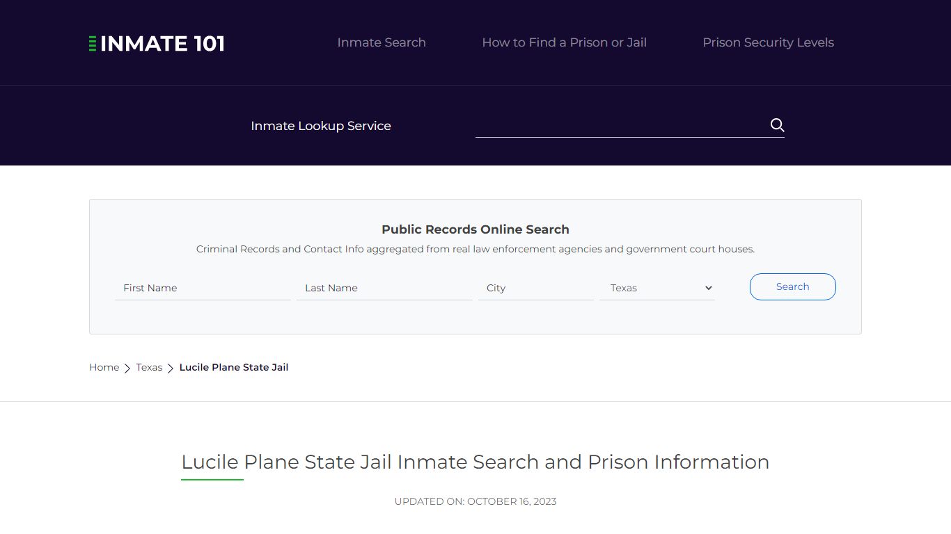 Lucile Plane State Jail Inmate Search and Prison Information